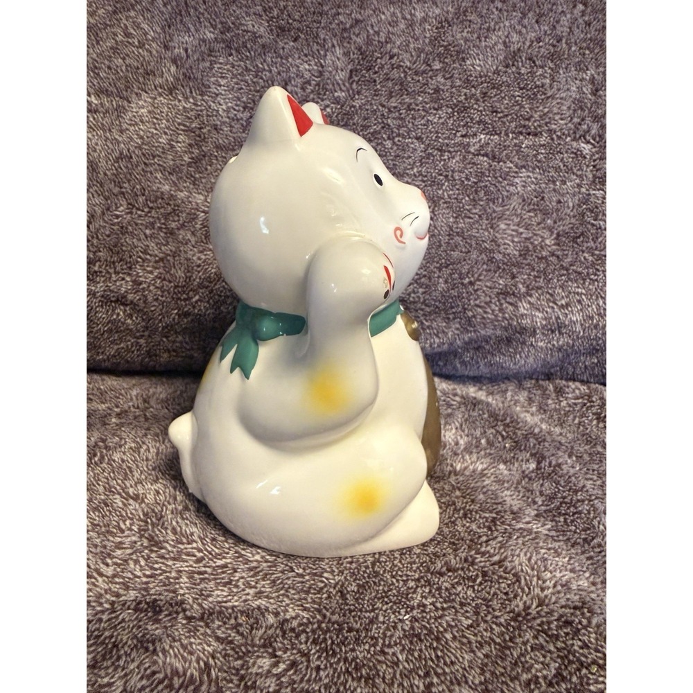 Maneki Neko Welcoming Lucky Beckoning Hands Waving Fortune Cat- White,7"H - Picture 4 of 6